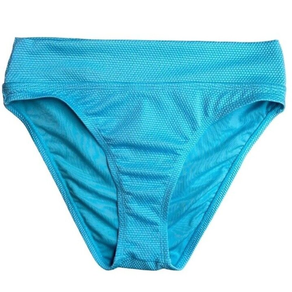 Brand New BCBG Turquoise Blue Textured Pique Bikini Bottoms XXL High Hip 34" NWT
